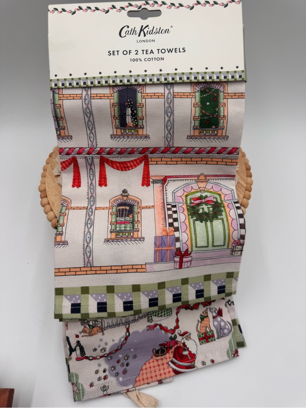 Cath Kidston Green, Red, Cream Festive House Tea Towels